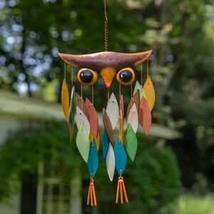OWL WIND CHIME - by Uncommon Goods - New In Box - Metal & Glass - Colorful